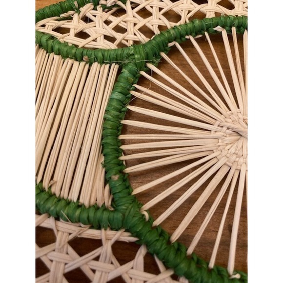 Vintage Woven Rattan Landscape Scene on Circular Hand Stitched Frame Wall Decor - Picture 5 of 6